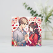 Niedlicher Anime Couple Personalisiert Valentinsta Feiertagskarte (Stehend Vorderseite)