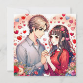 Niedlicher Anime Couple Personalisiert Valentinsta Feiertagskarte (Vorderseite)