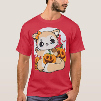 Niedlicher Anime-Fox mit Kawaii Pumpkin zu Hallowe T-Shirt