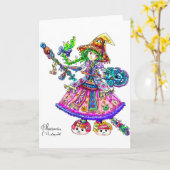 Niedlicher Anime-Hexe Kawaii Halloween-Zauber Karte (Gelbe Blume)