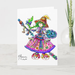 Niedlicher Anime-Hexe Kawaii Halloween-Zauber Karte