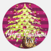Niedlicher Anime Leopard unter Limonem Weihnachtsb Runder Aufkleber (Vorderseite)