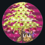 Niedlicher Anime Leopard unter Limonem Weihnachtsb Runder Aufkleber<br><div class="desc">Weitere Weihnachtsdesigns von Sandra</div>