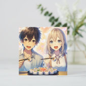 Niedlicher Anime-Sushi-Pun Valentinstag Einladung (Stehend Vorderseite)