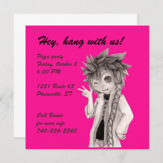 Niedlicher Anime-Typ, Original Zeichnend Einladung (Vorne/Hinten)