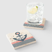 Niedlicher Anker für Wasserfahrzeuge, Blaue Streif Steinuntersetzer (Seitenansicht)