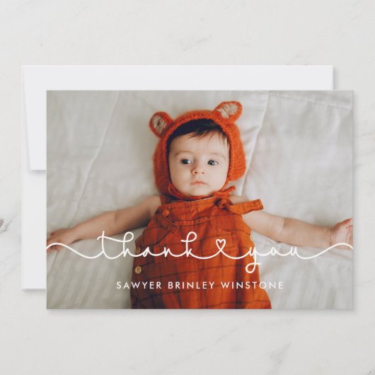 Niedlicher Anschluss Herzstück Schriftart Babydusc Dankeskarte (Vorderseite)