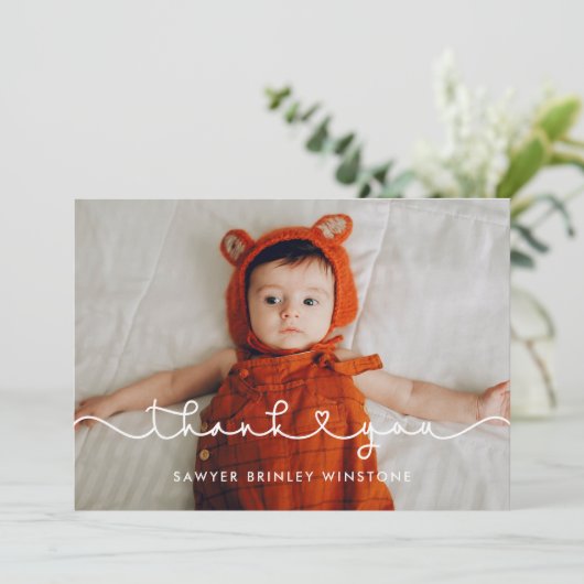 Niedlicher Anschluss Herzstück Schriftart Babydusc Dankeskarte (Stehend Vorderseite)