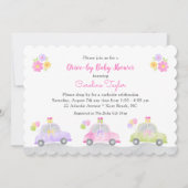 Niedlicher Antrieb durch Autos und Bows Girl Baby Einladung (Vorderseite)
