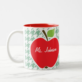 Niedlicher Apple auf Seegrün-Hahnentrittmuster Zweifarbige Tasse