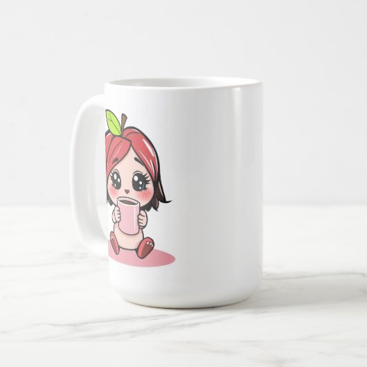 Niedlicher Apple Head Chibi Drink Kaffee Kaffeetasse (Vorderseite Links)