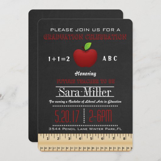 Niedlicher Apple Teacher Abschluss Einladung (Vorne/Hinten)