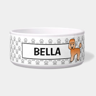 Niedlicher Apricot Toy Poodle Hund und eigener Nam Napf