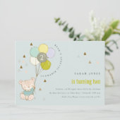 Niedlicher Aqua-Bären-Ballon jedes Alter Geburtsta Dankeskarte (Stehend Vorderseite)