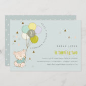 Niedlicher Aqua-Bären-Ballon jedes Alter Geburtsta Dankeskarte (Vorne/Hinten)