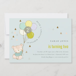 Niedlicher Aqua-Bären-Ballon jedes Alter Geburtsta Dankeskarte