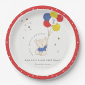 Niedlicher Aqua Blue Bär Ballon Jedes Alter Geburt Pappteller (Vorderseite)