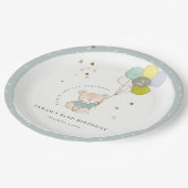 Niedlicher Aqua Blue Bär Ballon Jedes Alter Geburt Pappteller (Schrägansicht)