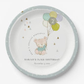 Niedlicher Aqua Blue Bär Ballon Jedes Alter Geburt Pappteller (Vorderseite)