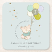 Niedlicher Aqua Blue Bär Ballon Jedes Alter Geburt Rechteckiger Pappuntersetzer (Vorderseite)