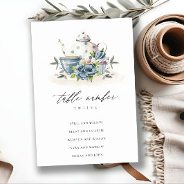 Niedlicher Aqua Blue Floral Teapot Cup Hochzeit Tischnummer