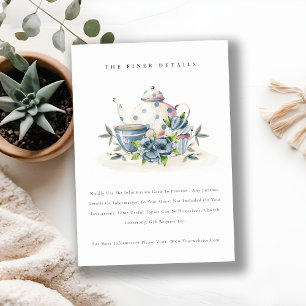 Niedlicher Aqua Blue Floral Teapot Hochzeitskalend Begleitkarte