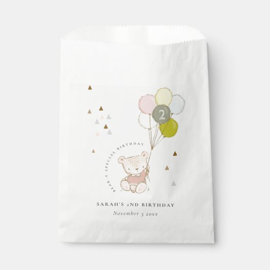 Niedlicher Aqua Blush Bärenballon jedes Alter Gebu Geschenktütchen (Vorderseite)