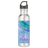 Niedlicher Aqua-Glitzer lila Marmor-Art-Monogramm Edelstahlflasche (Vorderseite)