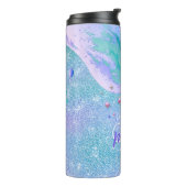 Niedlicher Aqua-Glitzer lila Marmor-Art-Monogramm Thermosbecher (Nach links gedreht)