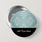Niedlicher Aquamariner blau-weißer Damast Button (Vorne & Hinten)
