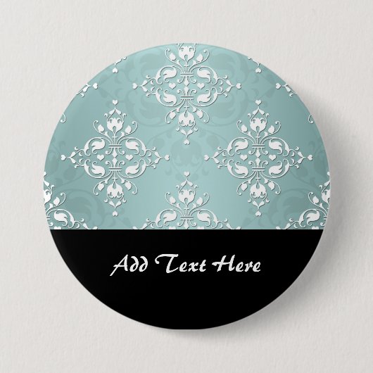 Niedlicher Aquamariner blau-weißer Damast Button (Vorderseite)