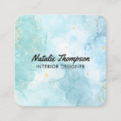 Niedlicher Aquamariner Blue Gold Glitzer Watercolo Quadratische Visitenkarte (Vorderseite)