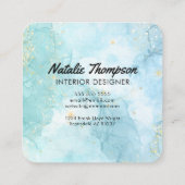 Niedlicher Aquamariner Blue Gold Glitzer Watercolo Quadratische Visitenkarte (Rückseite)