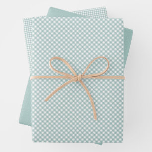 Niedlicher aquamariner Gingham und Dots Geschenkpapier Set