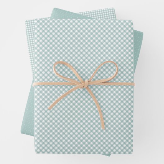 Niedlicher aquamariner Gingham und Dots Geschenkpapier Set (Beispiel)