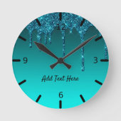 Niedlicher Aquamariner Glitzer-Runde Uhr (Vorderseite)