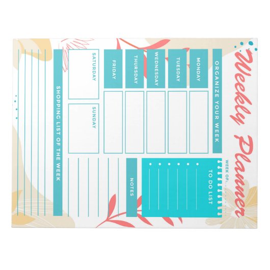 Niedlicher Aquamariner Grüner Wochenplaner Notepad Notizblock (Vorderseite)