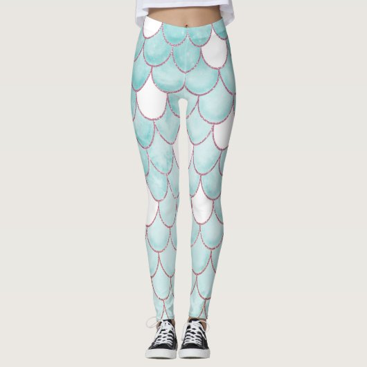 Niedlicher Aquamariner rosa Glitzer Wasserfarbe Me Leggings (Vorderseite)