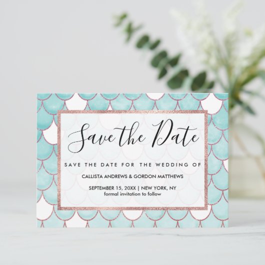 Niedlicher Aquamariner rosa Glitzer Wasserfarbe Me Save The Date (Stehend Vorderseite)