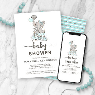 Niedlicher Aquamariner Silver Glitzer Elephant Bab Einladung