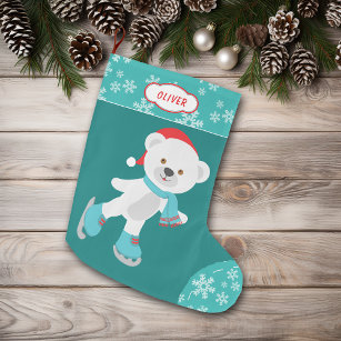 Niedlicher Aquamariner Snowflake-Skaten-Bär Großer Weihnachtsstrumpf