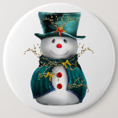Niedlicher Aquamariner Snowman Weihnachtsknopf Button (Vorderseite)