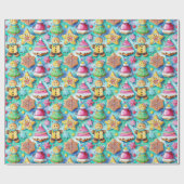 Niedlicher Aquarell Cartoon Lebkuchen Cookie Geschenkpapier (Flach)