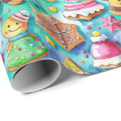 Niedlicher Aquarell Cartoon Lebkuchen Cookie Geschenkpapier (Rolleneckpunkt)