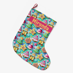 Niedlicher Aquarell Cartoon Lebkuchen Cookie Großer Weihnachtsstrumpf