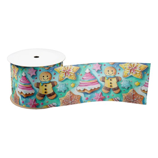 Niedlicher Aquarell Cartoon Lebkuchen Cookie Satinband (Spule)