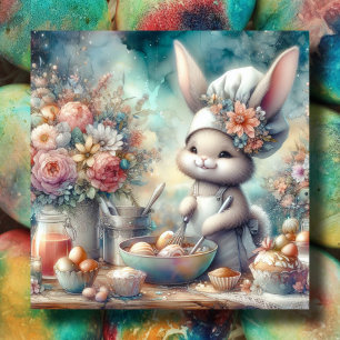 Niedlicher Aquarell Koch Bunny Coloring Ostereier Feiertagskarte