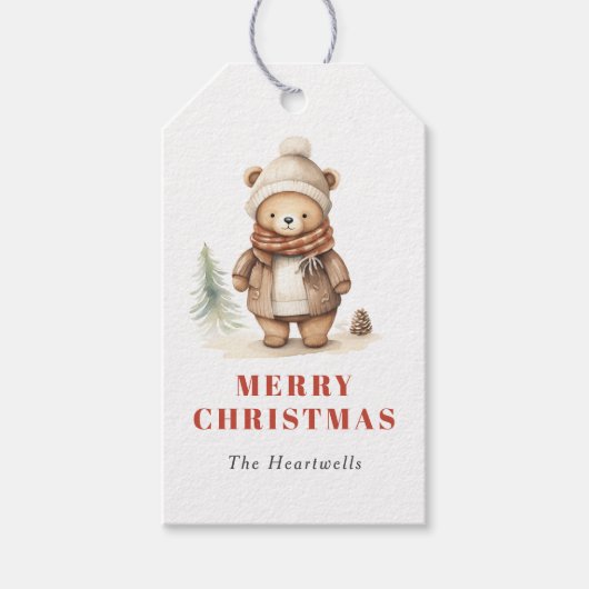 Niedlicher Aquarellbär Frohe Weihnachtsfeiertage Geschenkanhänger (Vorderseite)