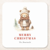 Niedlicher Aquarellbär Frohe Weihnachtsfeiertage Rechteckiger Pappuntersetzer (Vorderseite)