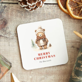Niedlicher Aquarellbär Frohe Weihnachtsfeiertage Rechteckiger Pappuntersetzer